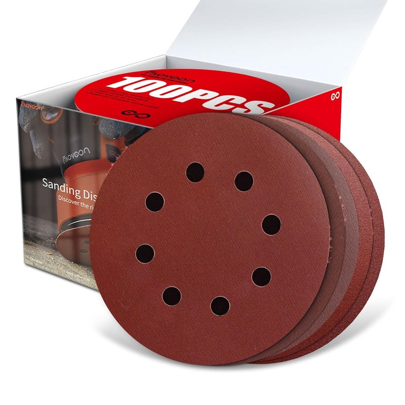 Faoyoon Sanding Disc 5 Inch 8 Hole, 100 Pcs Orbital Sanding Discs Hook and Loop, Sandpaper for polishing and Grinding, 320 400 600 800 1000 Grit Sand Paper for Random Orbital Sander - Image 1